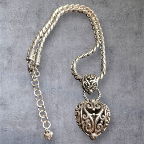 Brighton Bibi Heart Heart Pendant Necklace Silver Plate Thick Chain 1065 1096 - Picture 5 of 5